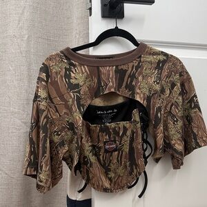New custom Camo Crop Top with Cutout and Lace-Up Back